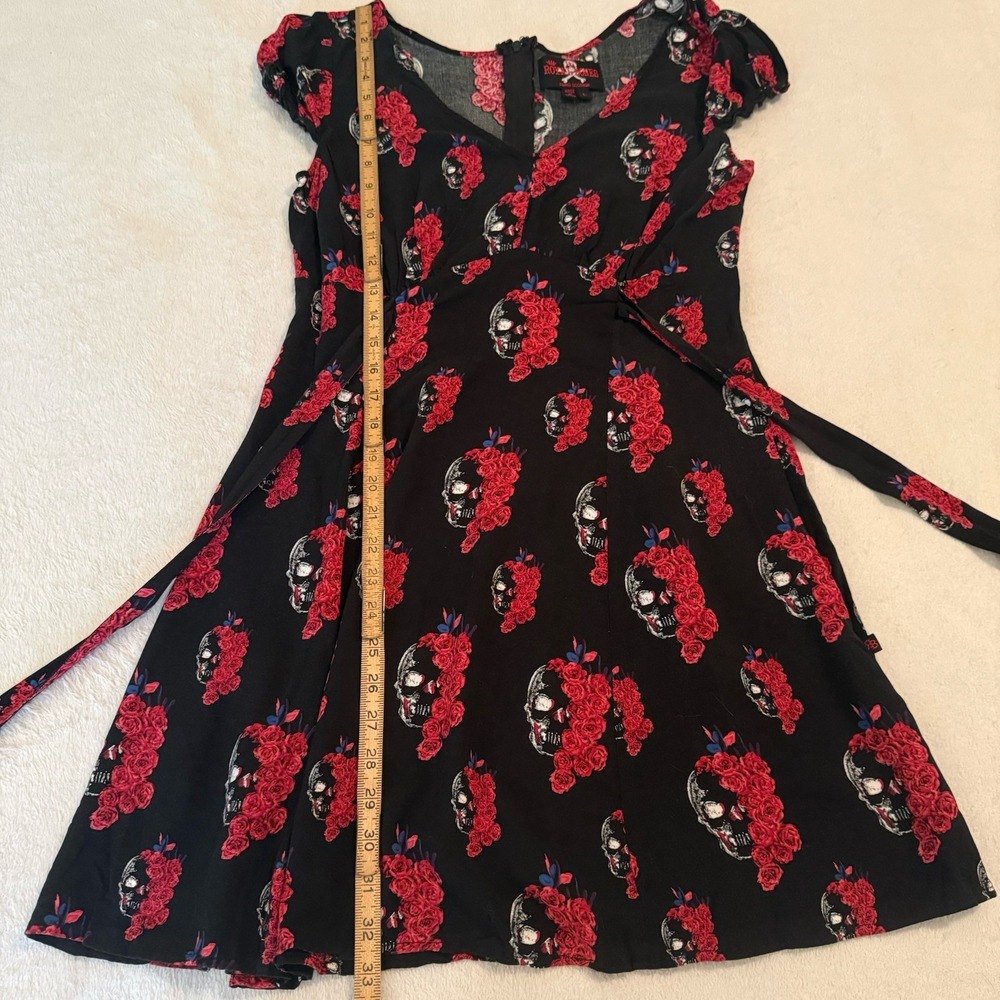 Hot Topic Royal Bones Red Black Floral Skull Dress Size L Whimsigoth Grunge - Picture 5 of 13